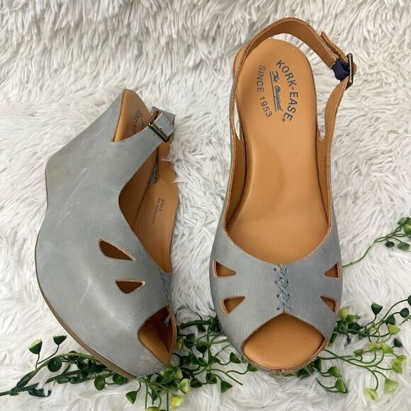 Kork-Ease Womens Felicia in Reef Platform Leather Slingback‎ cutout Sandals sz 9 - Picture 1 of 9